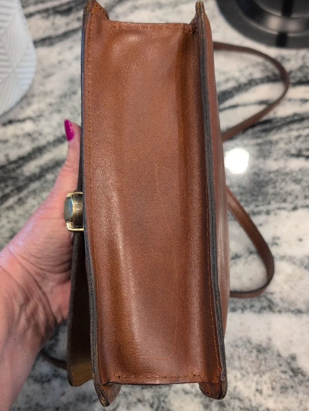 Patricia Nash Lanza Tan Leather Crossbody with Push Lock - VINTAGE